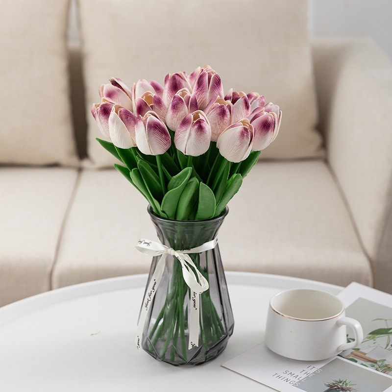 5 Pcs Artificial Tulips Faux Silk Flower Bouquet for Home Party Wedding Decoration 34cm. 