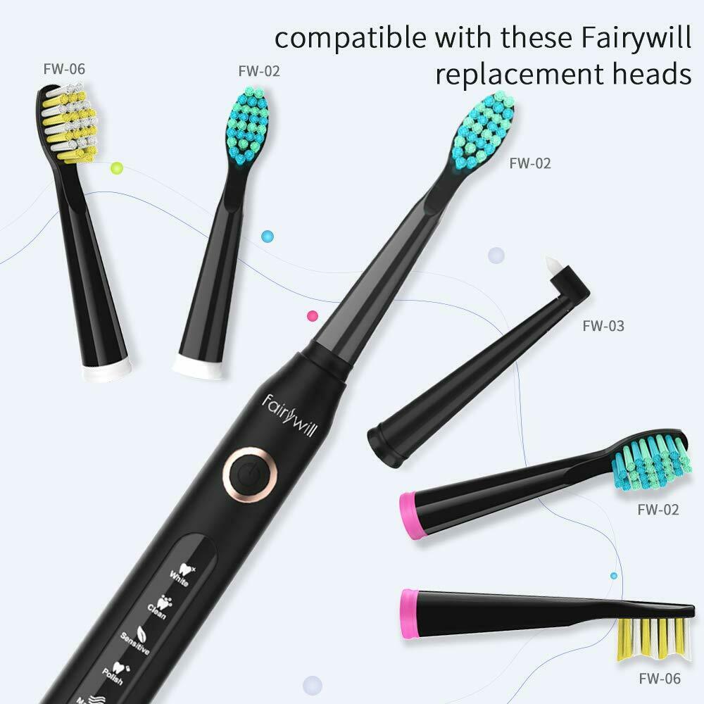 Fairywill FW507 Sonic Electric Toothbrushes for Adults Kids 5 Modes Smart Timer Rechargeable 8 Super Whitening Toothbrush Heads. 