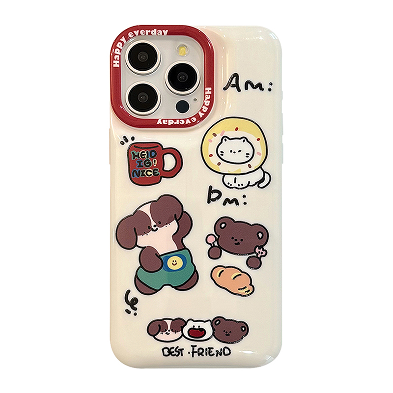 100% Quality+COD Ins Cute Little Bear Graffiti Cartoon Cat and Dog Suitable for iPhone 15 Promax 14 Phone Case 11 Fun New 15 Pro Girl 12 Air Cushion Silicone Soft Case 13pm Anti Drop Protective Cover