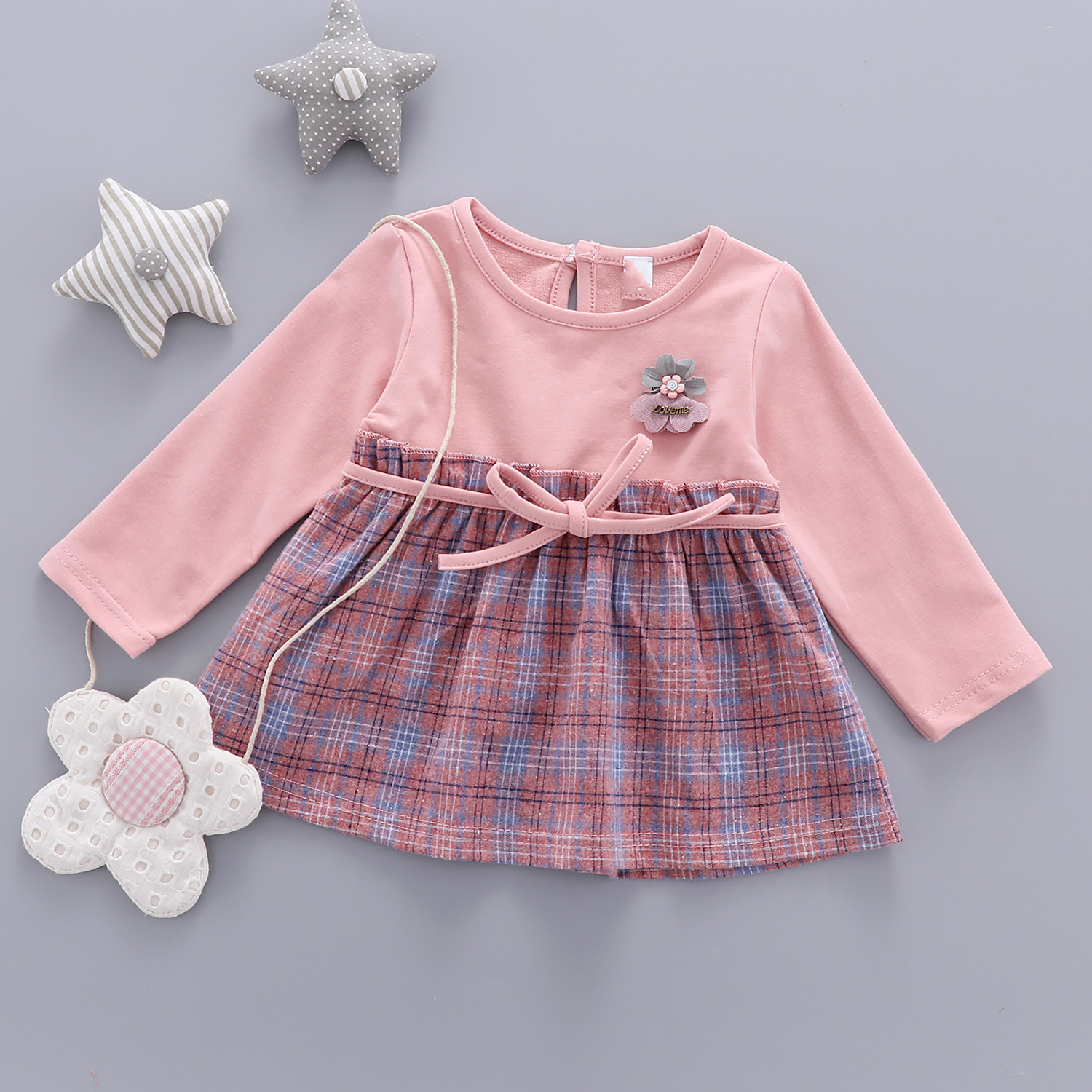 Baby Girls Cute Fake Two Piece Dress Plaid Patchwork Long Sleeve Dress Korean Style Buy Online At Best Prices In Bangladesh Daraz Com