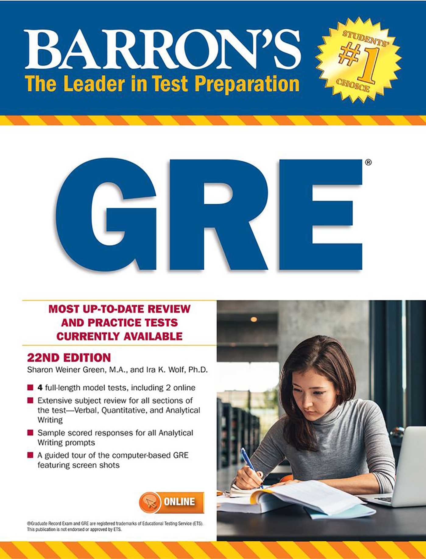 GRE with Online Tests (Barron's Test Prep) by Sharon Weiner Green M.A. (White Print). 