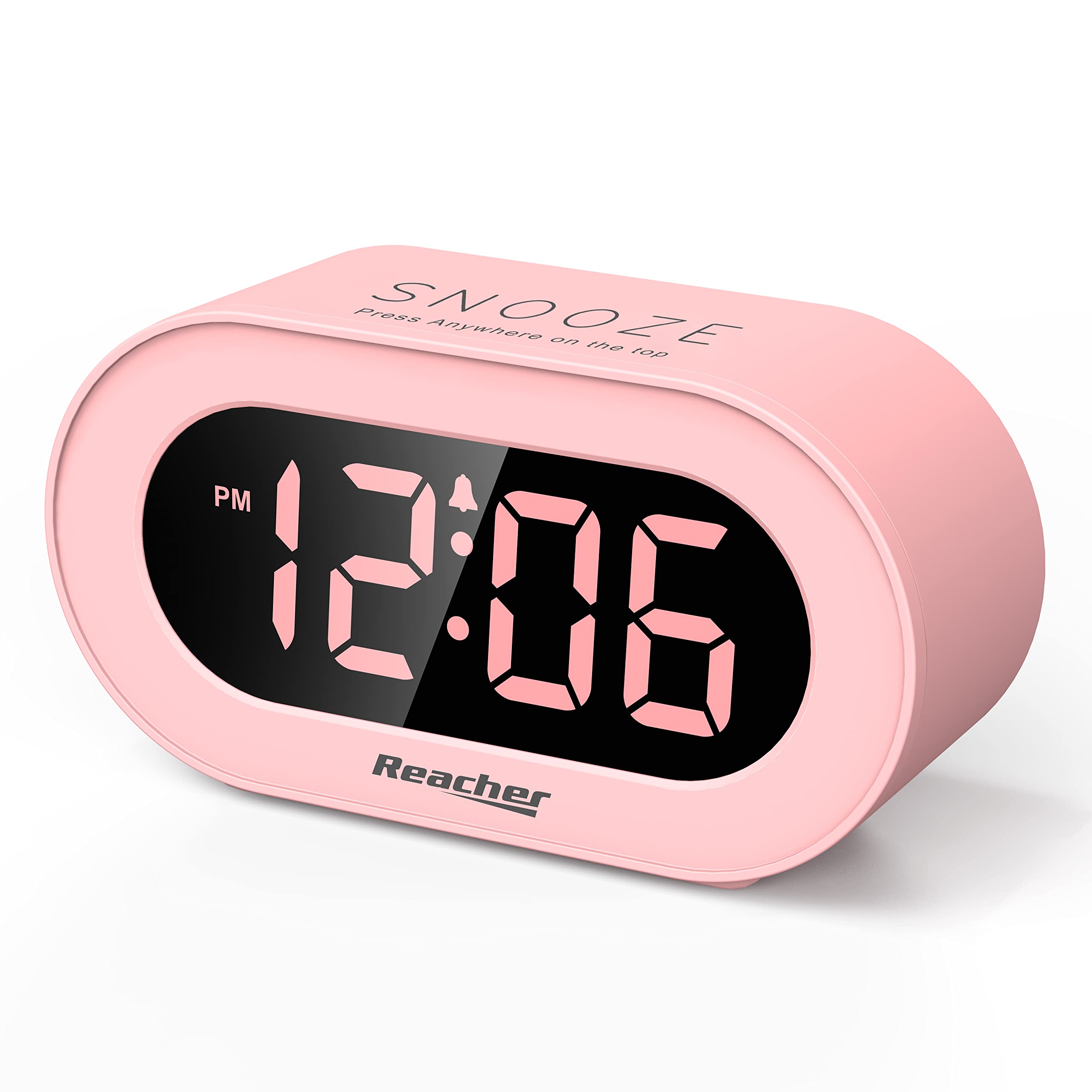 Pink alarm clock for girls for children's bedroom, dimmable digital LED display, powered by outlet, adjustable volume, easy to use, small size - American. 