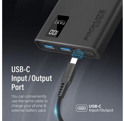 Promate Powerbank-Bolt 10Pro -Smart Charging Power Bank with Dual USB-A & USB-C Output- 2 Years Warranty. 