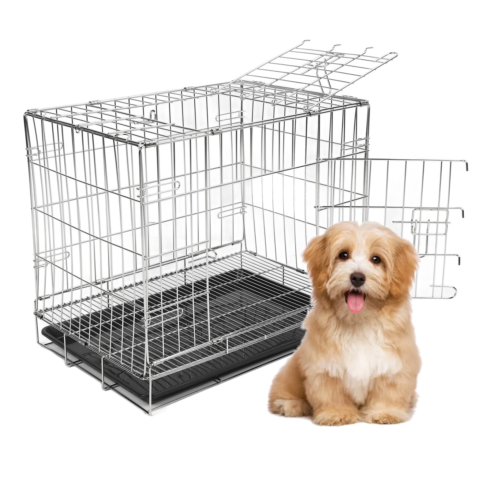 Stainless Steel Dog Crate, Unbreakable Multipurpose Spacious Pet Cage Heavy Duty Portable Folding Easy To Assemble with Tray for Outdoor Trips. 