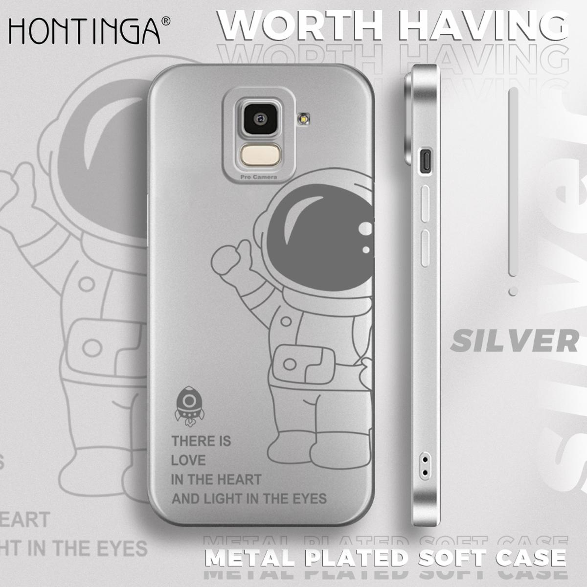 Hontinga for Samsung Galaxy J6 2018 Back Cover Frosted Plating Cute Astronaut Spaceship Covers Thin Soft Silicone Mobile Phone Case