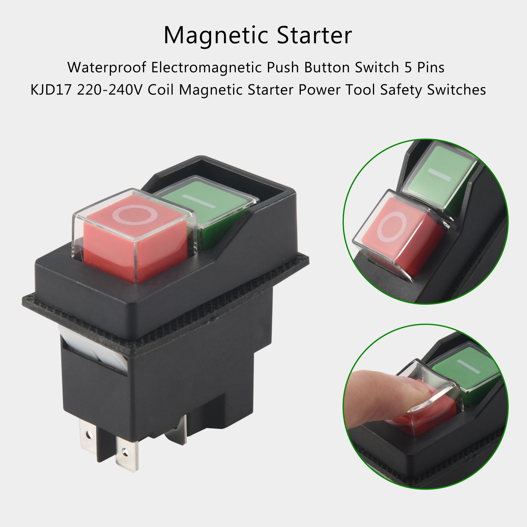 Waterproof Electromagnetic Push Button Switch 5 Pins KJD17 220-240V. 