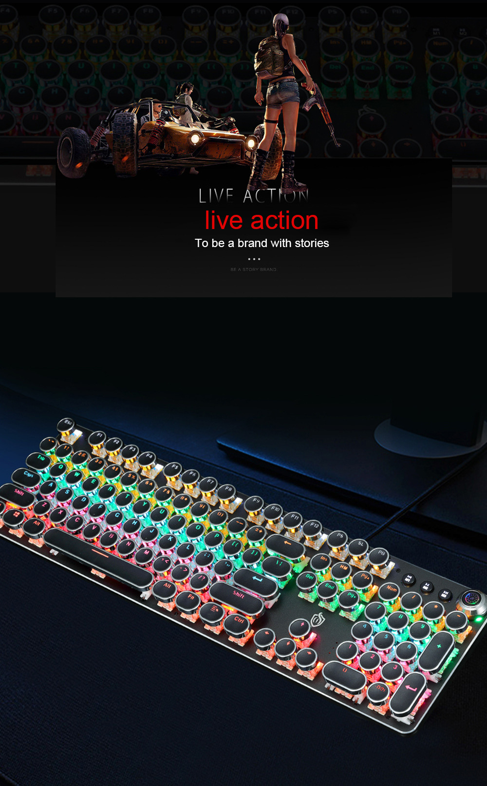 Knob Luminous Mechanical Keyboard Eating Chicken Computer Game Keyboard Computer Game E-element mechanical. 