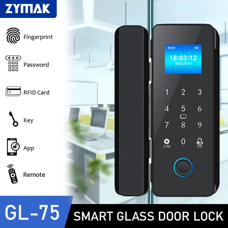 Glass Door Fingerprint Lock With Tuya WiFi Fingerprint Password IC Card Remote Zymak GL75 Smart Door Lock For Glass Door. 