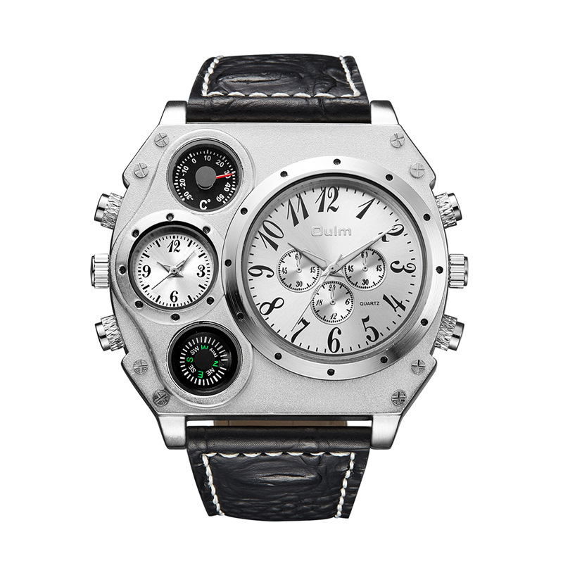 New OULM Oulm Large Dial Multi-Time Zone Men's Watch Two-Place Travel Time Watch Casual Trendy Men's Watch HP1349
