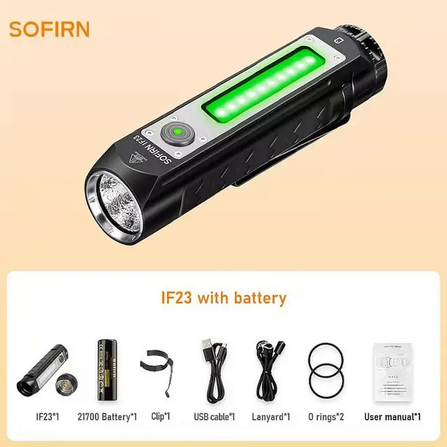 Sofirn IF23 RGB Light 4000lm Powerful LED Flashlight 21700 5V 3A USB C Rejected Floodlight Spotlight Torch with Magnetic. 