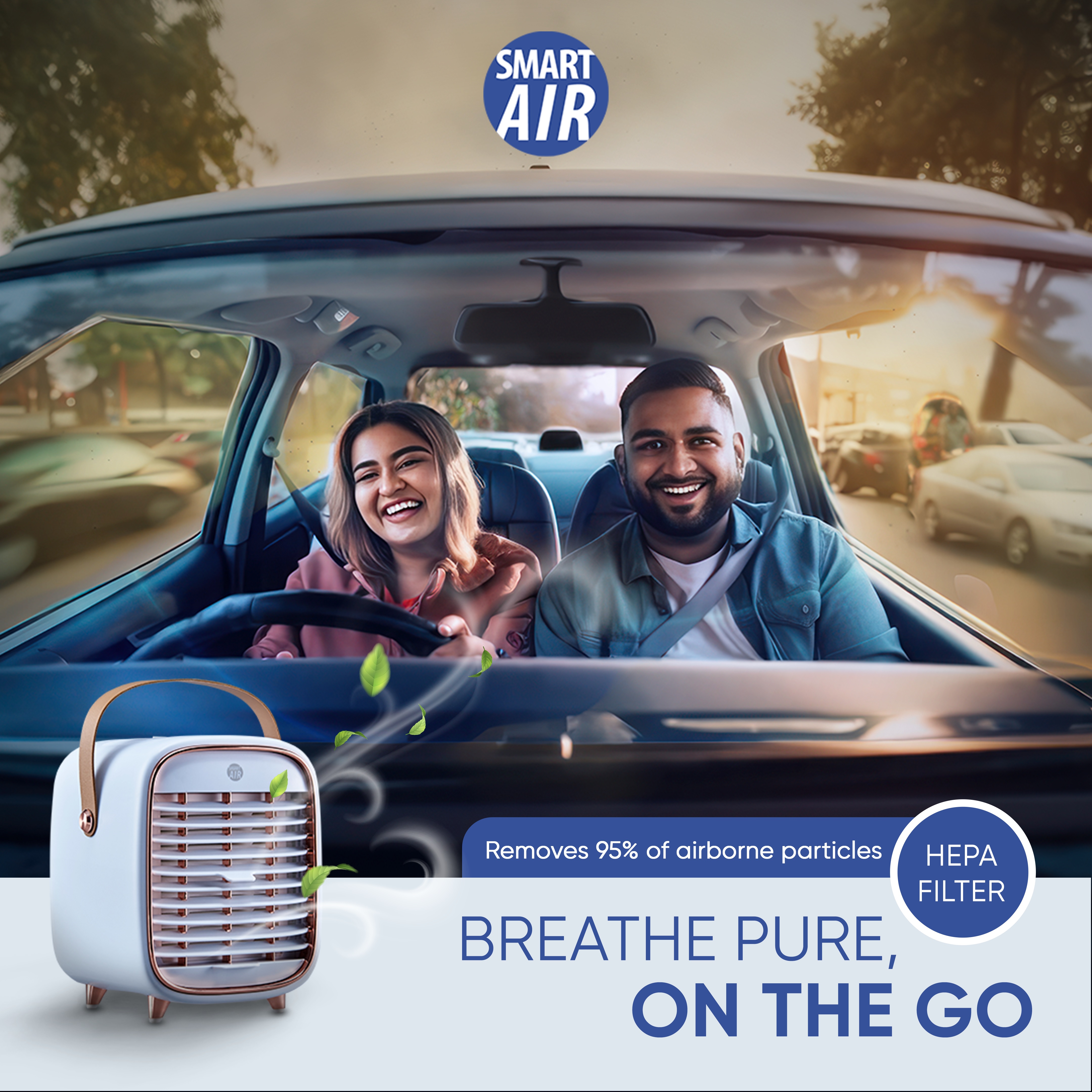 Smart Air QT3 Portable Air Purifier with Cooling Fan with HEPA H11 Filter for Home (no battery) | Air Purifier for Car | Mini Air Purifier for Room and  Office Desk. 