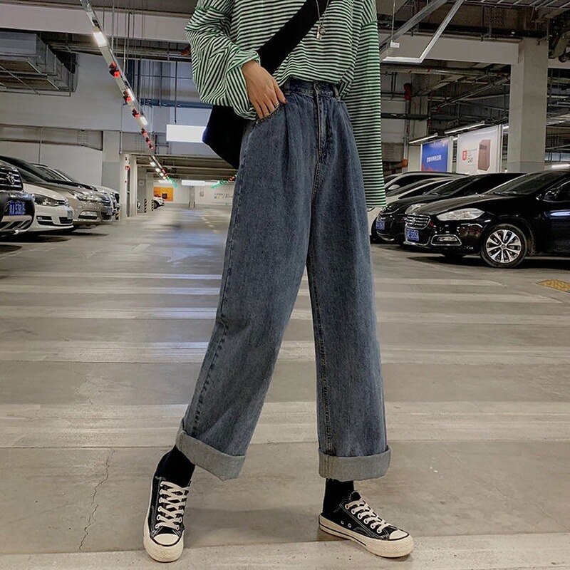 Jeans Women BF Style Retro High Waist 
