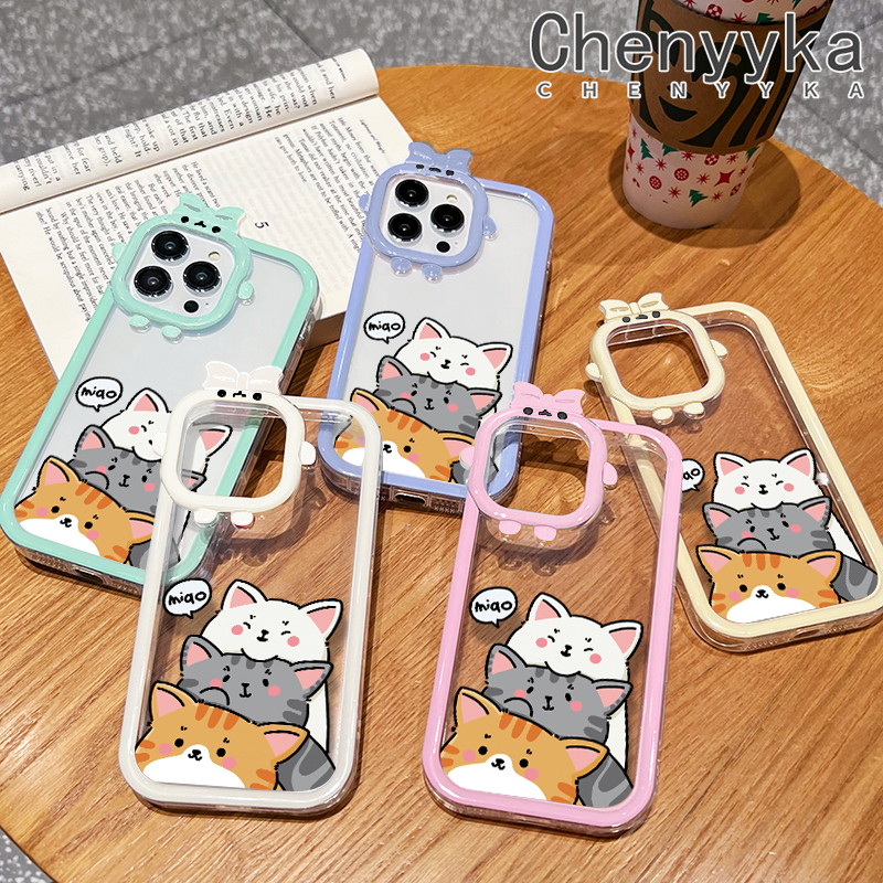 Chenyyka For iPhone X Xs Xr Xs Max Case Cartoon Cute Cat Little Monster Camera Lens Soft Clear Shockproof Phone Cases Simple Transparent Back Cover Silicone Protective Case. 