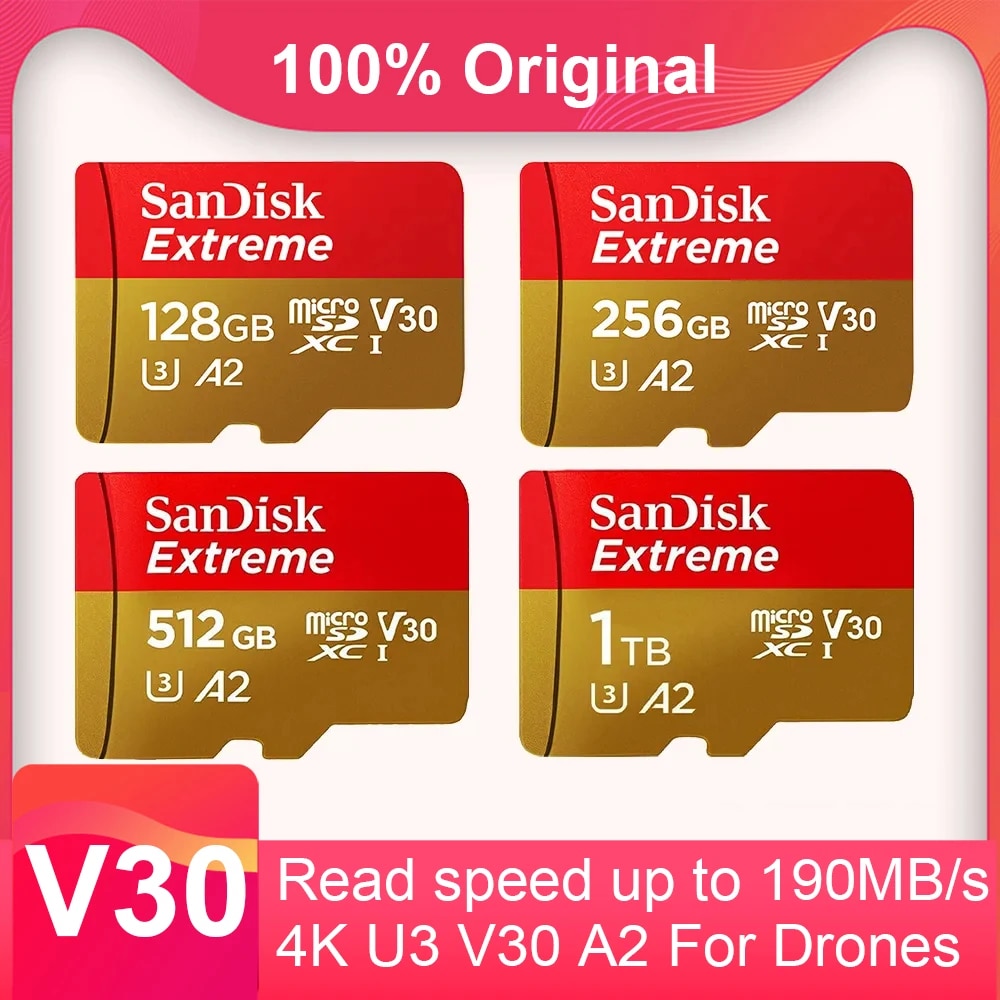 Sandisk Original Memory Card Extreme Micro SD Card A2 A1 V30 U3 Flash Cards 64GB 32GB TF Card 128GB Memory Microsd For DJI