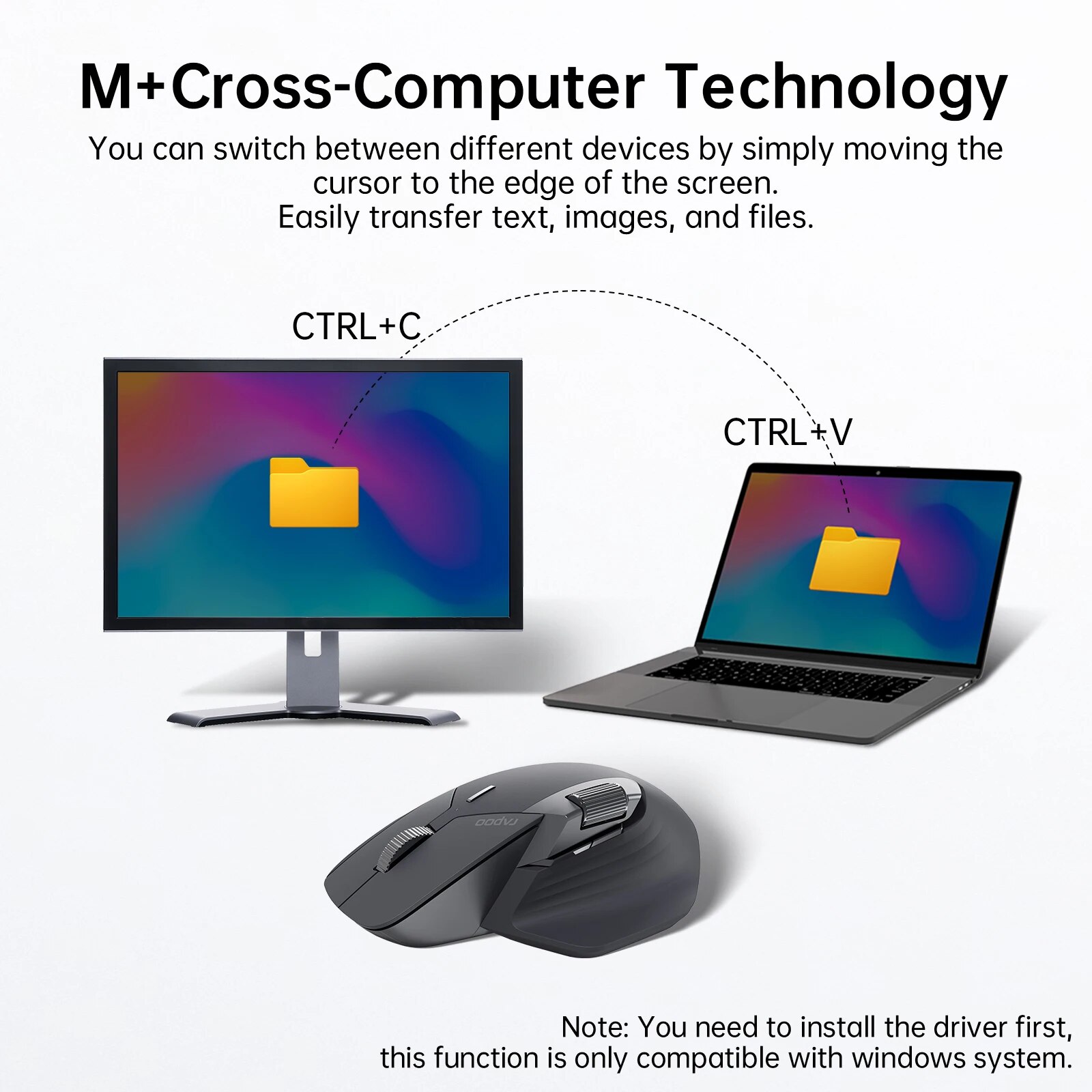 Rapoo MT760 Rechargeable Multi-mode Wireless Mouse Ergonomic 4000 DPI Easy-Switch Up to 4 Devices Bluetooth Mouse Office Mice. 
