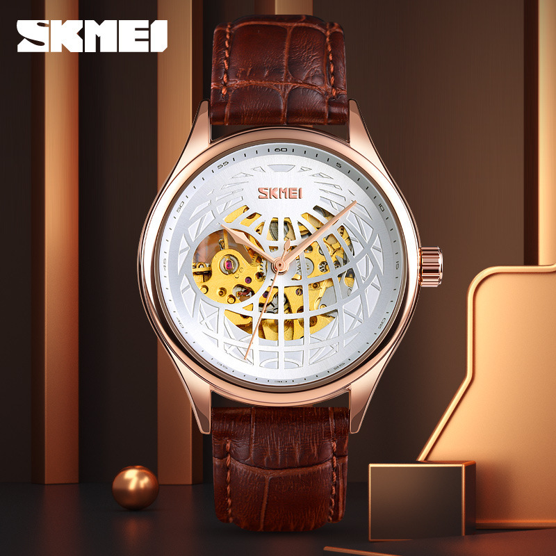 Timely beauty automatic fashion hollow men's mechanical watch SKmei business all-match leather high-end brand watch