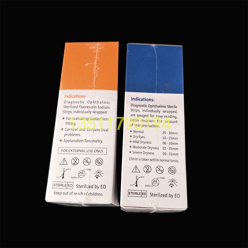 India tear detection filter paper strip fluorescein sodium ophthalmic detection test strip fluorescent strips a box of 100. 
