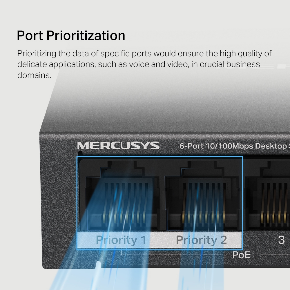 Mercusys MS106LP 6-Port 10/100Mbps Desktop Switch with 4-Port PoE+. 