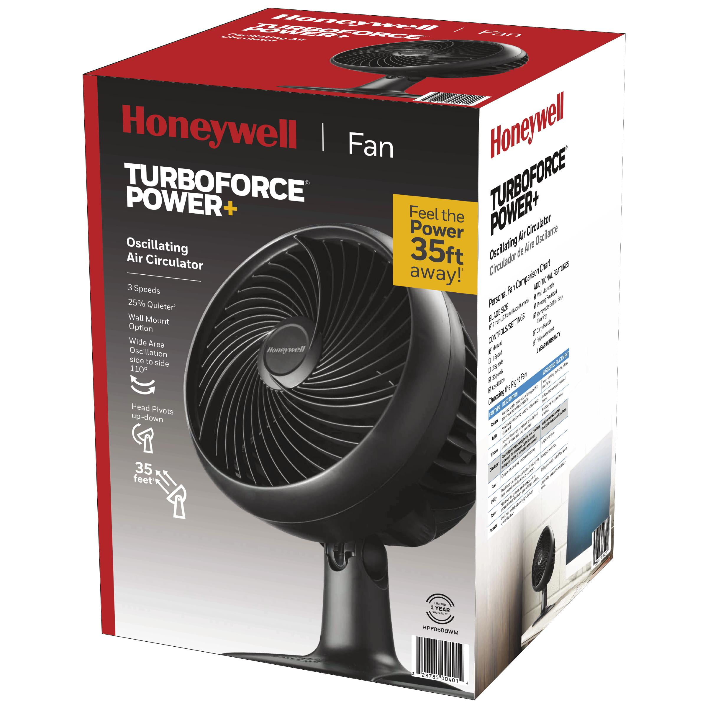 Honeywell Black Turbo Force Oscillating Table Fan, New, 9.8 L x 11.2 W x 13.9 H, HPF860BWM. 