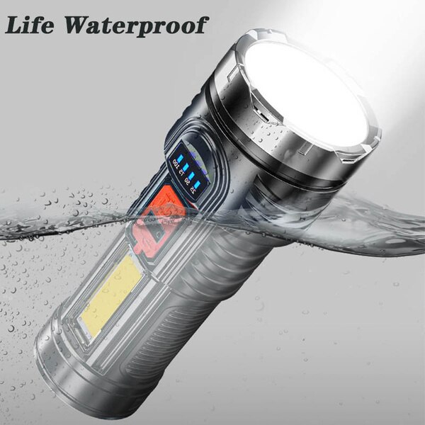 6 LED torch light powerful japan torchlight powerful flashlight rechargeable 18650 Battery mini flashlight Portable Lamp USB flash light waterproof Rechargeable emergency light COB Light LED Flashlight for Camping Light. 