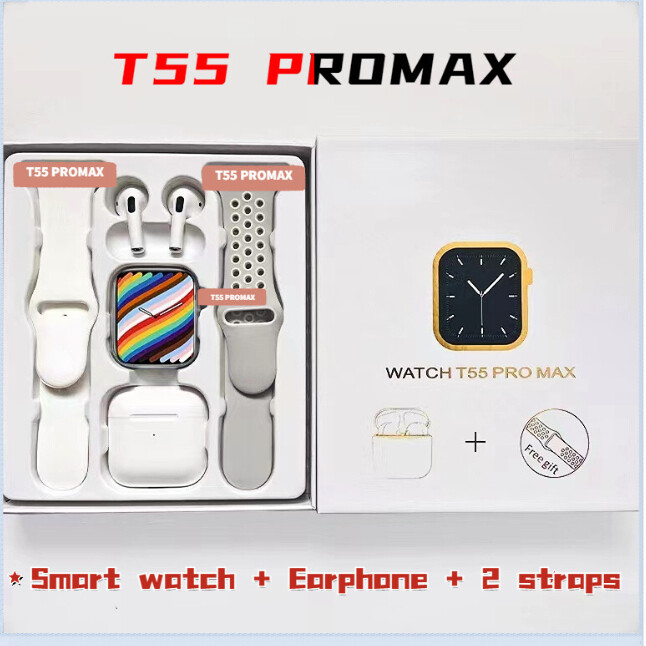 FREE Shipping CODGift Box Smart Watch T55 Pro Max with Pro 4 Earphones Hot Selling Call Heart Rate Fitness Tracker Samsung Huawei Xiaomi Smart Watch. 
