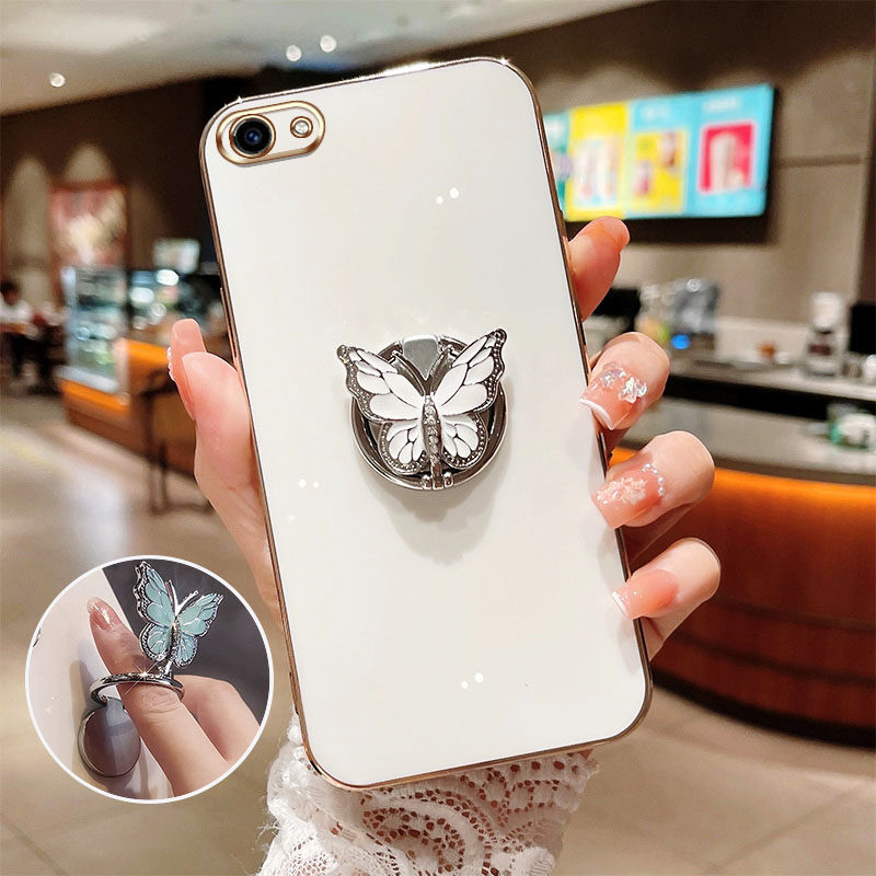 AnDyH Butterfly Ring Holder Phone Case Vivo Y81 Y83 Y81i Y71 Y71i Y79 V7 Plus Y75 V5 Lite Vivo 1724 1801 1812 1808 1803 1609 Rotating Belt Drill Silicone Soft Shell Anti Drop. 