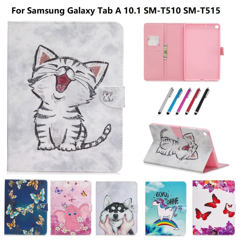 Tablet Case For Samsung Galaxy Tab A 10 1 2019 Case Magnetic Elephant Cat Cover SM-T510 SM-T515 For Samsung Tab A10 1 Case Pen. 