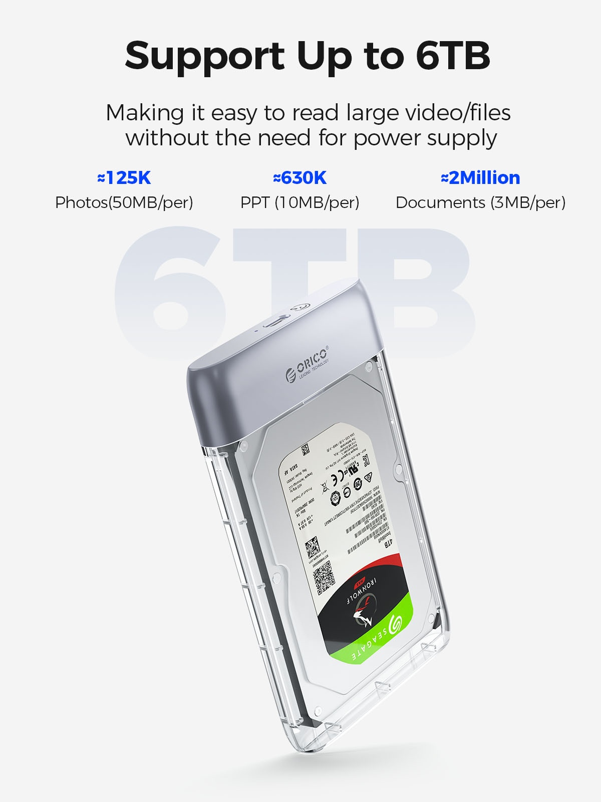 ORICO TX25C3-GY 2.5 inch Type-C Transparent Enclosure. 