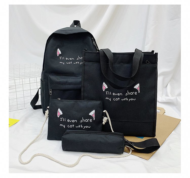 2020 New Contrasting Four-Piece Set Large Capacity Backpack Trend Backpack Fashion Student School Bag Women's Bag Computer Bag. 