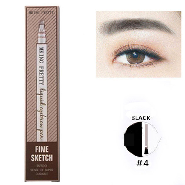 Dark Brown Eyebrow Pencil - Microblading Eyebrow Tattoo Pen for Perfect Brows! Makeup Waterproof 4-Tip Eyebrow Pen with Black Liquid Enhancer for Flawless, Natural-Looking Eyebrows. Cosmetic Tool for Easy, Quick & Long-Lasting Eyebrow Shaping & Enhancemen. 
