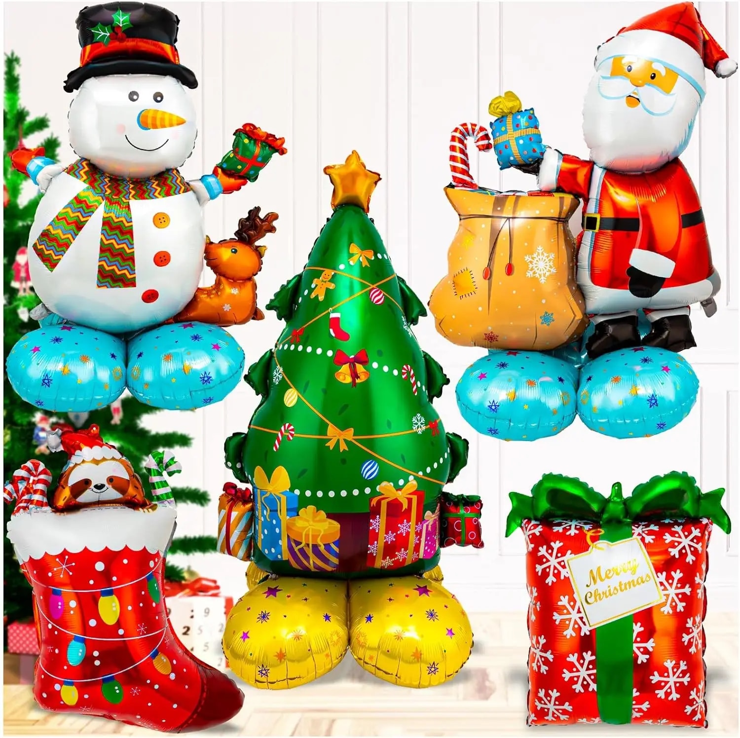 4D Christmas Balloon Column Base Christmas Theme Santa Snowman Elk Xmas Tree Decoration 2024 Happy New Year. 