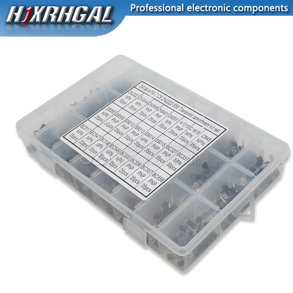 840PCS 24Values TO-92 Transistor Assortment Kit BC327 BC337 BC547 transistor 2N2222 3904 3906 C945 transistors pack. 