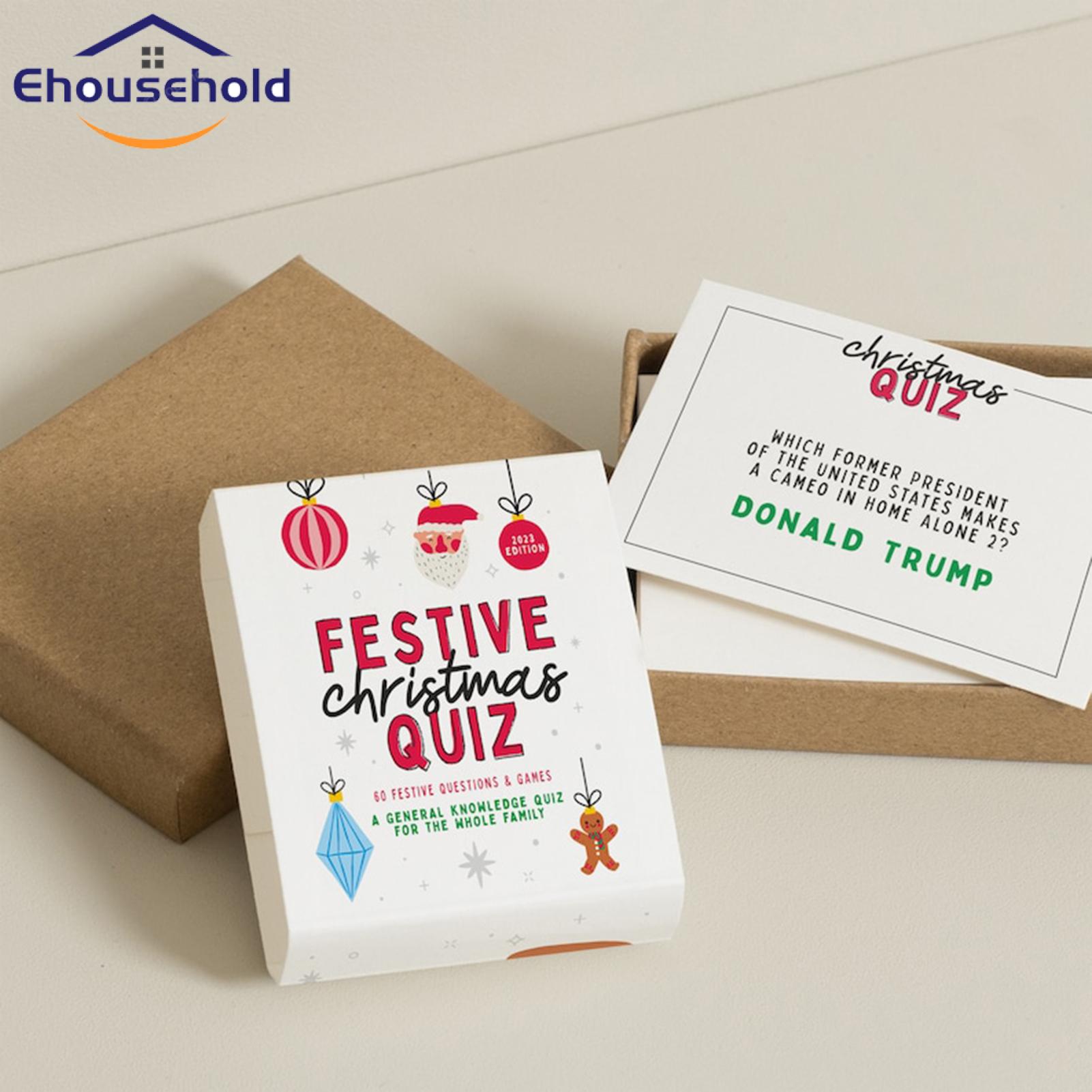 General Knowledge Quiz Card Fun Christmas Trivia Game Card Set Interactive Activity for the Whole Family Perfect Holiday Gift Christmas Quiz Card. 