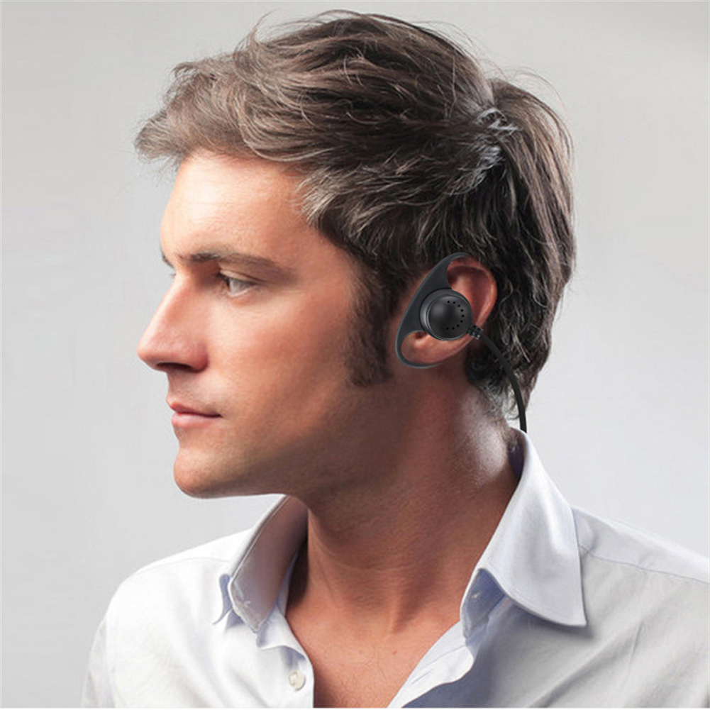 GC D-shaped Soft Ear Hook Headphone 3.5mm Plug Dual Channel Single Side Headset Compatible For Laptop Skype Voip Icq. 
