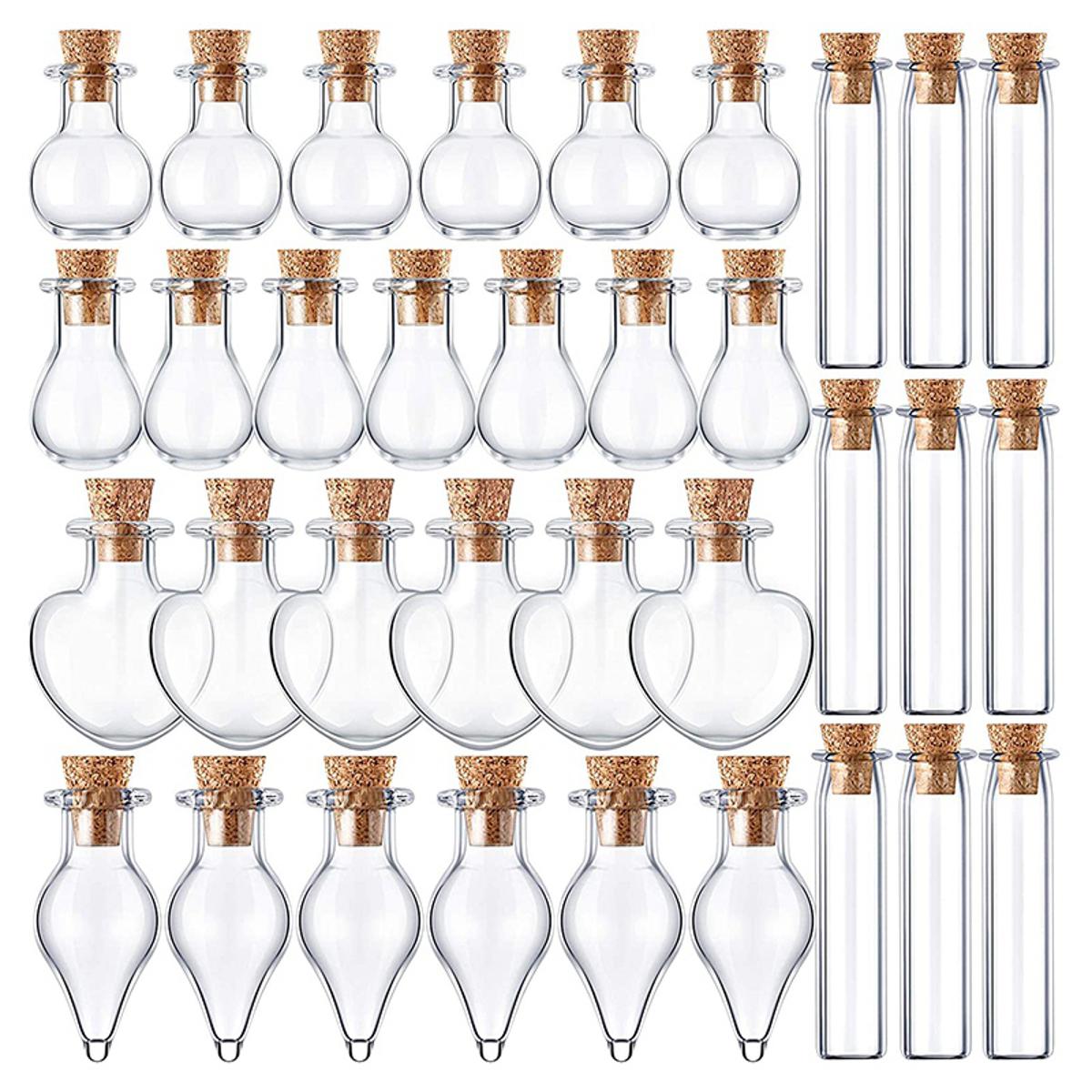 50 Pieces Small Mini Glass Jars Bottles with Cork Stoppers 5 Shapes Tiny Wishing Drifting Bottle Crafts DIY Projects
