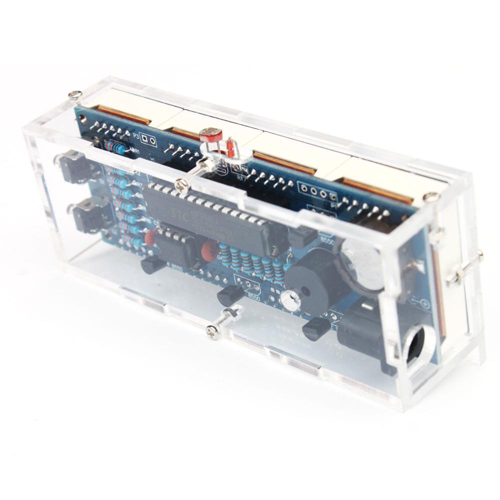 Compact 4-digit DIY Digital LED Clock Kit Light Control Temperature Date Time Display with Transparent Case. 
