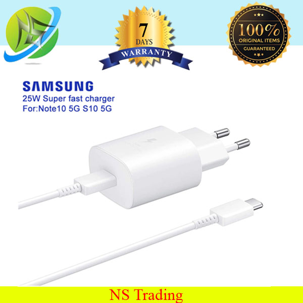 SAMSUNG Premium Quality 25 Watts  Super Fast Charger EP-TA800 with USB Super Fast Supported TYPE C Cable For Samsung GALAXY Note 10 S10 Plus NOTE10 PLUS S10 S10Plus 5G A70 A80 A90 Galaxy S20 Ultra S20 S8 S9