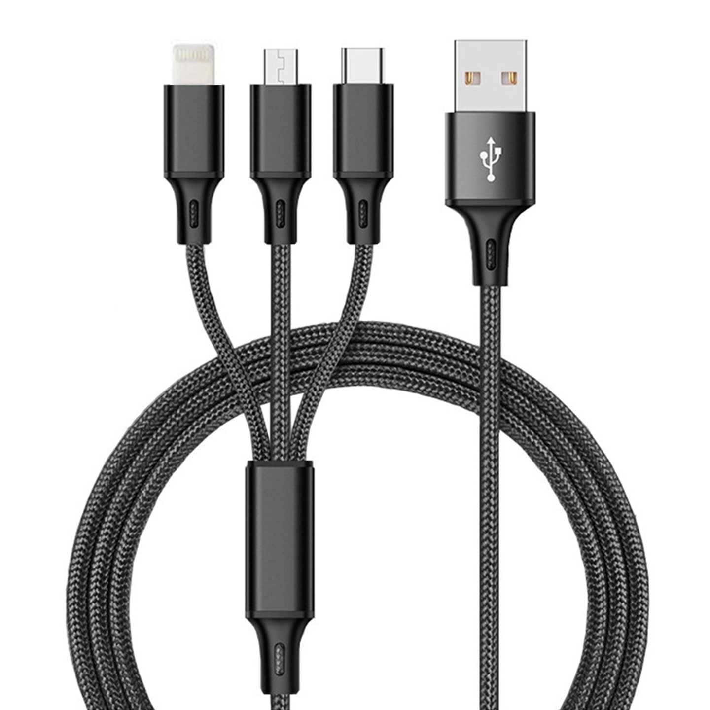 1.2M 3 in 1 Nylon Braided 3A Fast Charging USB Cable for Micro USB/ Type-C/ Lightning Factory Sale Price - Multi Plug - Multi Plug