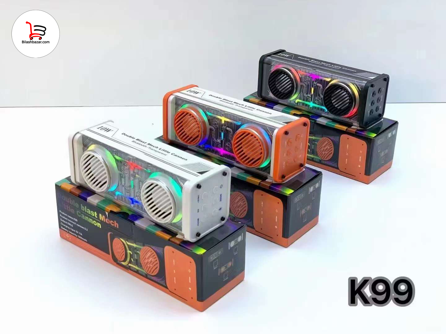 K99 New Transparent Style Mecha Mini Computer Bluetooth Speaker Bass Portable Wireless BT Music Speaker