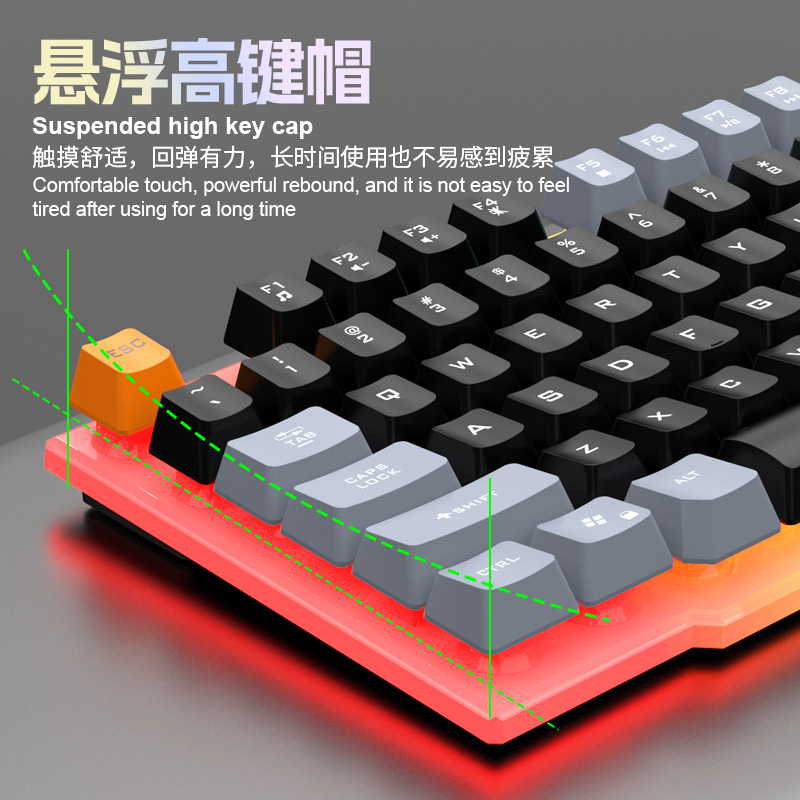 RAIKU T26 Triple Color-Blocked Luminous Keyboard Mouse Wired Mechanical Feel Gaming Mouse Keyboard Set. 