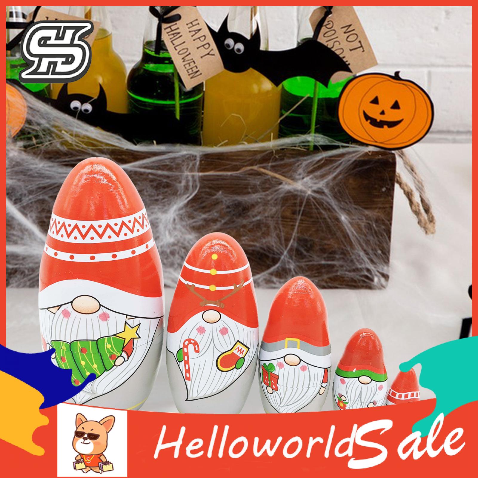 Wooden Nesting Doll Handmade Christmas Gnome Nesting Doll Set 5 Layers Wooden Matryoshka Santa Dwarf Elf Toy Decoration for Desktop Buyer's Choice 5 Layered Nesting Toy. 