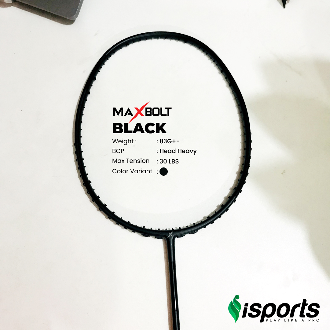 Malaysia Imported Maxbolt BLACK with Apacs String &  FREE Grip Badminton Smash Racket- iSports. 