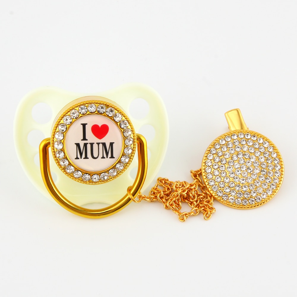 【happy one】Luxury Baby Bling Bling Pacifiers Orthodontic Nipple Soother Baby Pacifier Clip I Love Dad Pacifiers. 