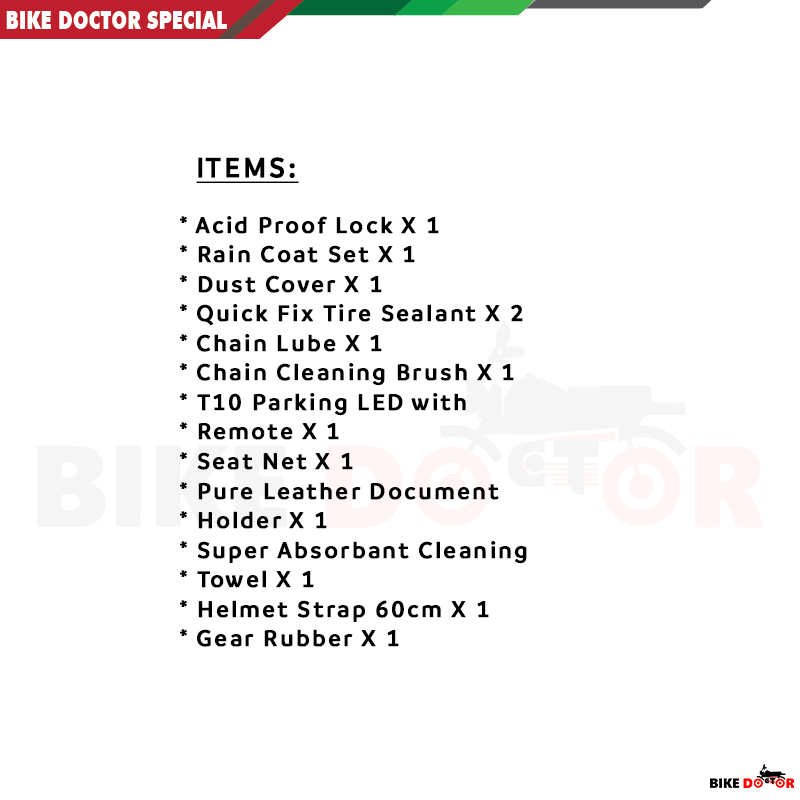 Bike Essential Pack with must have items for Biker (12 Items) Random Color Selection. 