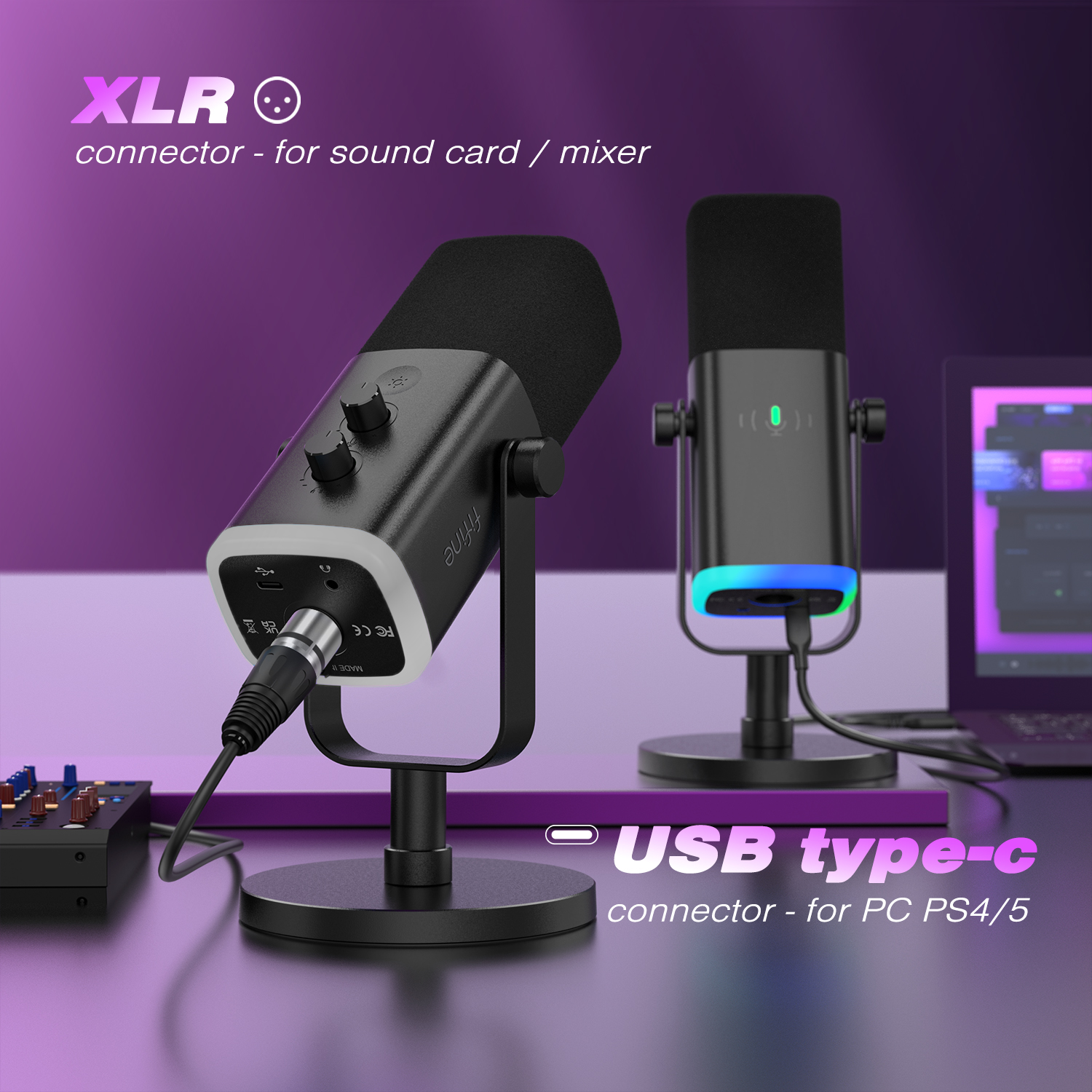 FIFINE USB/XLR Dynamic Microphone with Touch Mute Button,Headphone jack,I/O Controls,for PC PS5/4 mixer,Gaming MIC Ampligame AM8. 