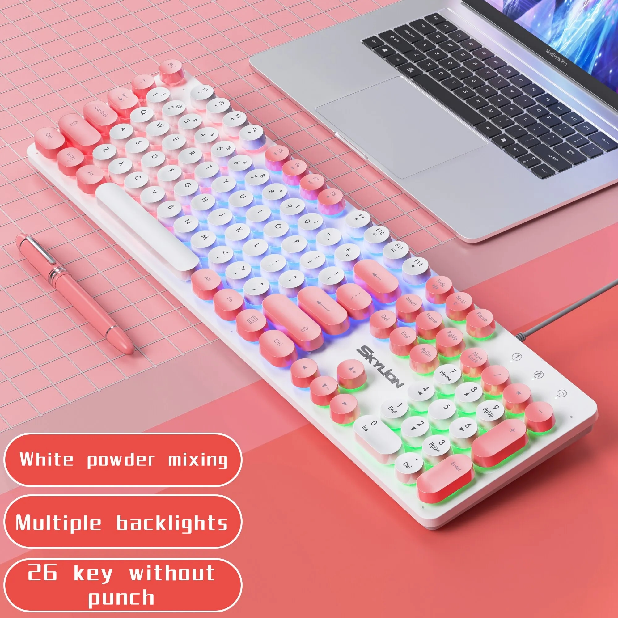 SKYLION H300 Wired 104 Keys Membrane Keyboard Many Kinds of Colorful Lighting Gaming and Office For Windows and IOS System. 