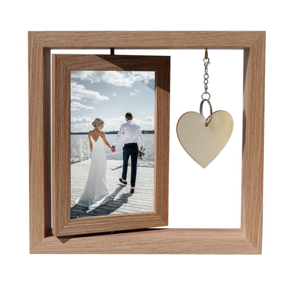 6 Inches Rotating Photo Frame Desktop Decor Double Side Wooden Rotary Picture Frame Creative Table Frame