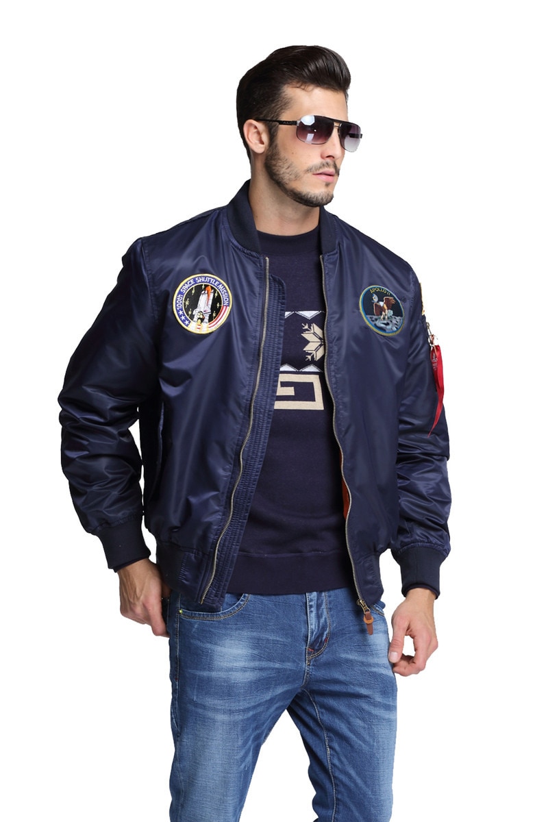 【Alien Alien】 Autumn Apollo Thin 100th SPACE SHUTTLE MISSION MA1 Bomber Hiphop US Air Force Pilot Flight Korean College Jacket For Men. 