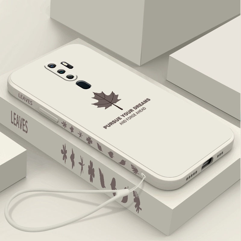 Read stock for Case OPPO F11 PRO A53 F9 F11 A7 A5S A12 A15 A15S A72 5G A73 5G 5G F15 A7X A9 A9X Style Maple Leaf Simple Side Liquid Silicone All-Inclusive Frosted Phone Case With Exquisite lanyard oYB7. 