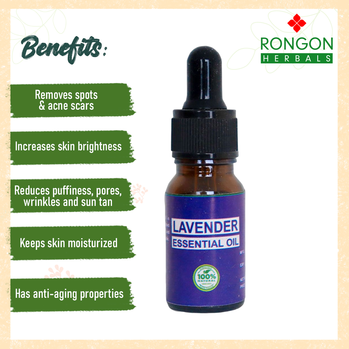 Lavender Essential  Oil - 10 ml-Vertical Dropper. 